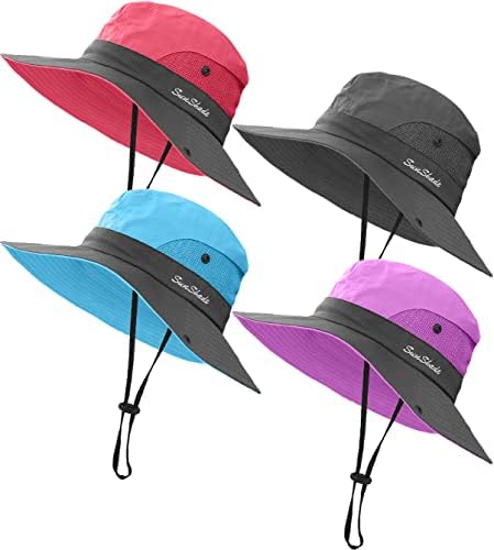 4 Pack Women’s Ponytail Sun Hat UV Protection Foldable Wide Brim Cap