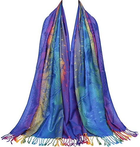 Colorful Jacquard Cotton Pashmina Wrap with Tassels.