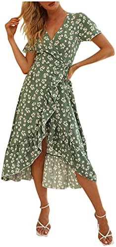 Floral A-Line Midi Dress with V-Neck and High Waist for Women