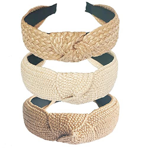 Lvyeer 3-Pack Straw Knotted Headbands for Women and Girls