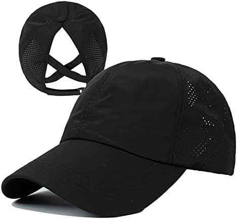 Mesh Sports Cap with Criss Cross Ponytail for Women
