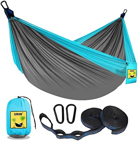 SZHLUX Portable Camping Hammock with Tree Straps – Double & Single, Ideal for Outdoor Activities
