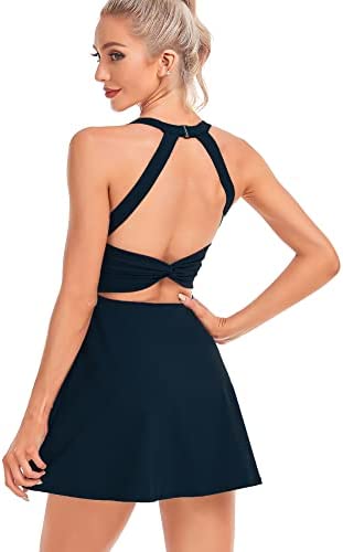 Summer Cut Out Tennis Dress with Built-in Shorts and Bra for Women