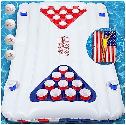 “USA Flag Pool Float and Beer Pong Table Set – Perfect for Summer Parties!”