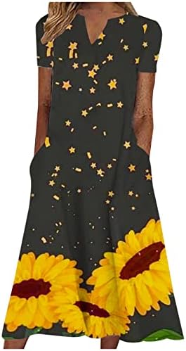 2023 Fashion Printed V Neck Sun Dress with Pockets