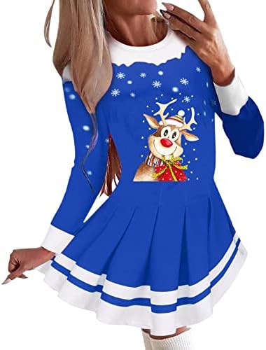 Christmas Print Long Sleeve Round Neck Dress