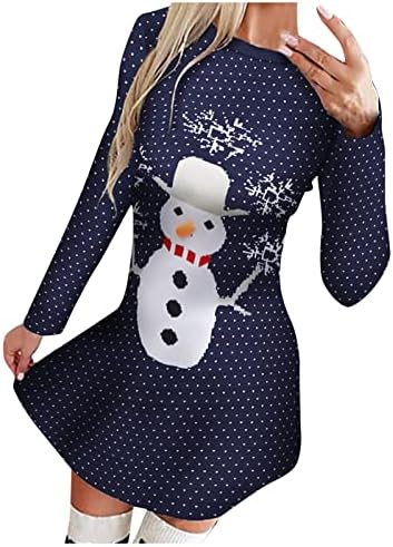 DFHYAR Summer Dresses Casual Long Womens Christmas Patterns Printed Fitted Zippered V Neck Long Sleeve Bodycons