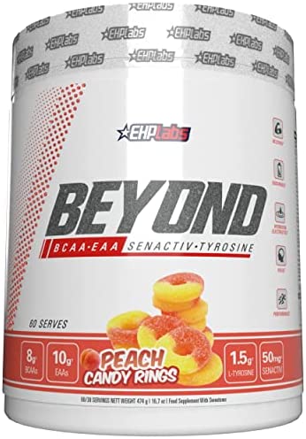 EHPlabs Beyond BCAA & EAA Powder – Muscle Recovery Drink, 10g BCAAs for Men & Women, 60 Servings (Peach Candy Rings)