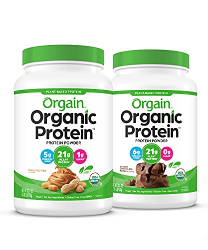 Orgain Organic Plant Based Protein Powder, Peanut Butter – Vegan, Low Net Carbs, 2.03 Pound & Creamy Chocolate Fudge – Vegan, Low Net Carbs, Non Dairy, 2.03 Pound
