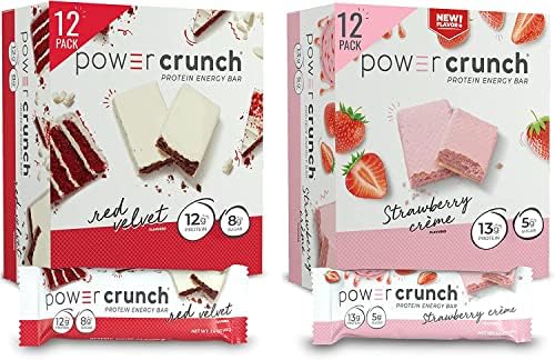 Power Crunch Whey Protein Bars, High Protein Snacks, Strawberry Crème & Red Velvet, 1.4 oz (24 Count)