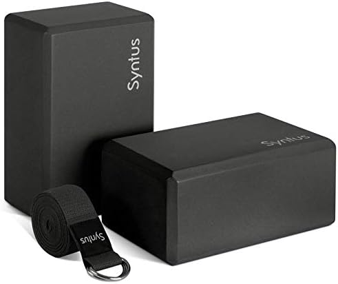 Syntus Yoga Block and Yoga Strap Set, 2 EVA Foam Soft Non-Slip Yoga Blocks 9×6×4 inches, 8FT Metal D-Ring Strap for Yoga, General Fitness, Pilates, Stretching and Toning