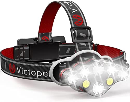 Victoper Rechargeable Headlamp with Red Light – 8 LED, High Lumen, Lightweight, Waterproof